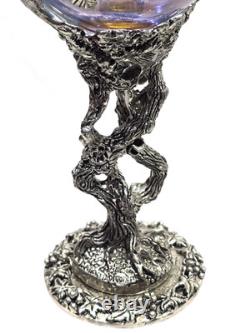 FELLOWSHIP FOUNDRY Crystal And Pewter Grapevine Wine Glass NEAR MINT Set Of 4