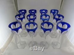 FINE FRENCH Baccarat CRYSTAL GLASS COBALT BLUE Harcourt Rhine SET OF 12 GLASSES