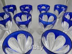 FINE FRENCH Baccarat CRYSTAL GLASS COBALT BLUE Harcourt Rhine SET OF 12 GLASSES