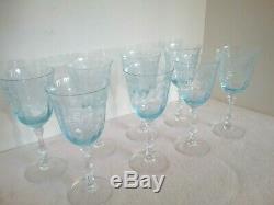 FOSTORIA Blue Navarre Set of 8 Large CLARET WINE Crystal Goblets 6 3/8 EUC