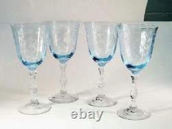 FOSTORIA Crystal 4 Large Navarre Blue Large Claret Wine Glasses 6 1/2 Mint