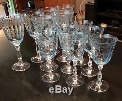 FOSTORIA NAVARRE BLUE CRYSTAL ETCHED WATER GOBLETS & WINE GLASSES! (6 of each!)