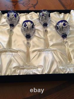 Faberge Czar Imperial Wine Glass Goblet Set Of 4 Cased Crystal, Signed