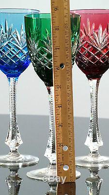 Faberge Odessa Set of 6 Tall Wine Hocks Goblets Colored Cut to Clear Fabergé