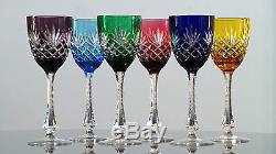 Faberge Odessa Set of 6 Tall Wine Hocks Goblets Colored Cut to Clear Fabergé