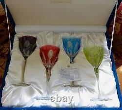 Faberge Regency Wine Glass Goblets, 9h, Nib, Multi-color Cased Crystal