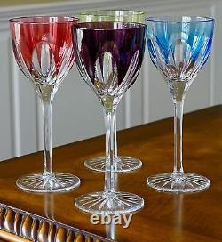 Faberge Regency Wine Glass Goblets, 9h, Nib, Multi-color Cased Crystal