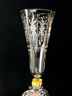Facon De Venise Art Glass Toasting Flute Crystal Venetian Etched Wine Goblet