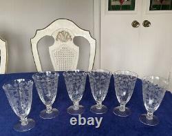 Fostoria, Chintz -Etched -CRYSTAL -Wine Ice Tea Style glasses Set Of 6