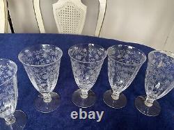 Fostoria, Chintz -Etched -CRYSTAL -Wine Ice Tea Style glasses Set Of 6