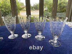 Fostoria, Chintz -Etched -CRYSTAL -Wine Ice Tea Style glasses Set Of 6