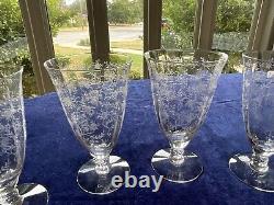 Fostoria, Chintz -Etched -CRYSTAL -Wine Ice Tea Style glasses Set Of 6