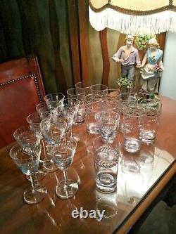 Fostoria Crystal Etched Laurel Pattern Glassware 10-Wine /10-Water Glasses