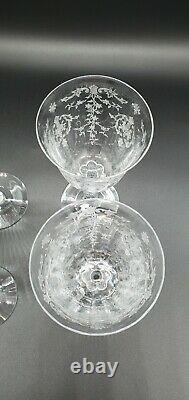 Fostoria Etched Crystal Navarre 7 5/8 Water Wine Goblets Glasses 1930's Vintage