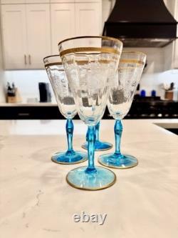 Fostoria Stem WithDelphinna Etch & Duchess Gold Band Pattern Wine Glasses Set Of 4