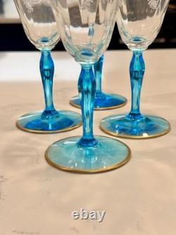 Fostoria Stem WithDelphinna Etch & Duchess Gold Band Pattern Wine Glasses Set Of 4