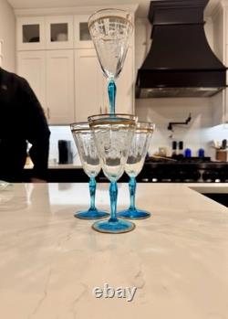 Fostoria Stem WithDelphinna Etch & Duchess Gold Band Pattern Wine Glasses Set Of 4