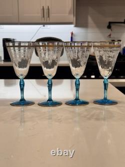 Fostoria Stem WithDelphinna Etch & Duchess Gold Band Pattern Wine Glasses Set Of 4
