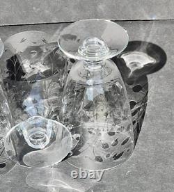 Fostoria Suffolk Crystal Etched Set of 12 Incl Cordial, Champagne, Wine, & Water