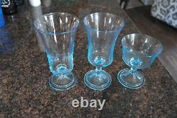 Fostoria crystal Claret glassware set, misty blue, 3 sets of glasses