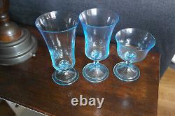 Fostoria crystal Claret glassware set, misty blue, 3 sets of glasses