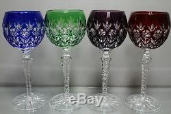 Four (4) AJKA Florderis Wine Hock Goblets Stems Colored Cut Clear Bohemian MINT