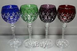 Four (4) AJKA Florderis Wine Hock Goblets Stems Colored Cut Clear Bohemian MINT