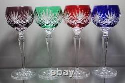 Four (4) Ajka Caroline Vintage Crystal Multi-color Hock Red Wine Glasses MINT