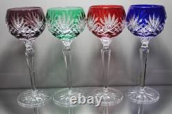 Four (4) Ajka Caroline Vintage Crystal Multi-color Hock Red Wine Glasses MINT
