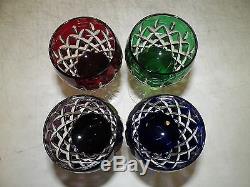 Four (4) Ajka Cut To Clear Crystal Wine Glasses Red Blue Green Purple 8 1/4
