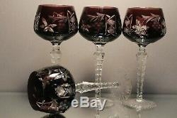 Four (4) Amethyst Cut To Clear Crystal Wine Hocks Lausitzer Nachtmann Traube