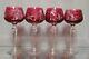 Four (4) Imperial Crystal Bohemian Bayel Cranberry Cut Wine Hock Glasses MINT