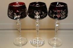 Four (4) Ruby Red Cut To Clear Crystal Wine Hocks Lausitzer Nachtmann Traube