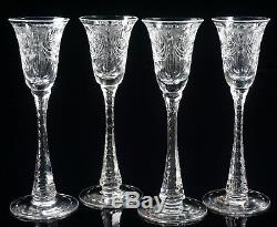 Four Hawkes Cut Glass Clarendon Stems 6 3/8 Tall Cordial Glasses