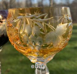 Four Nachtmann Czech Bohemian Crystal Wine Hock Goblets 7 Colors Cut To Clear