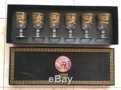 GIANNI VERSACE MEDUSA 24K GOLD FOOTED WINE WATER GLASS SET of 6 The ONLY 1 AG