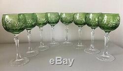 German Echt Bleikristall Bohemian Wine Glasses 8 Green Cut to Clear Crystal 7.5