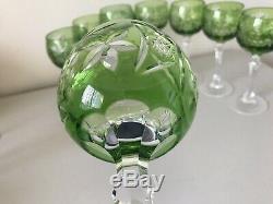 German Echt Bleikristall Bohemian Wine Glasses 8 Green Cut to Clear Crystal 7.5