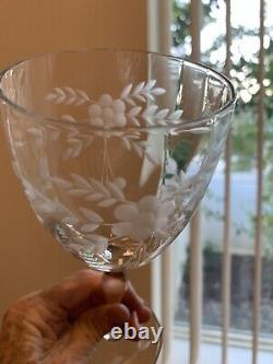 Glastonbury Lotus Wine Glasses 66-1 Gray Cut Crystal Floral/Dots 11 In Set