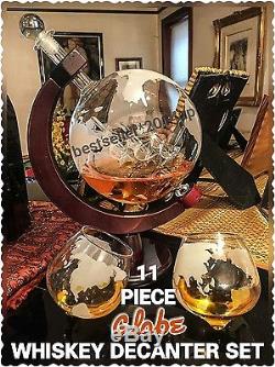 Globe Wine Spirits Vodka Scotch Liquor Whiskey Decanter Set Crystal Glass Bottle