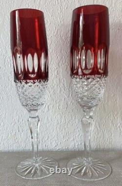 Godinger Edinburgh Cut To Clear Red Ruby Crystal Wine/champagne Glasses Set 2