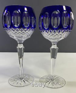 Godinger Edinburgh Cut to Clear Blue Crystal Hock Wine Glasses Set of 2