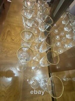 Golden Rimmed Crystal Wine Glasses and Champagne Flutes Seven Each Beautiful