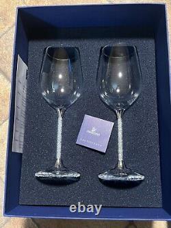 Gorgeous Pair SWAROVSKI CRYSTALLINE 8 1/3'' White WINE GLASSES orig box &wrapper