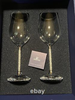 Gorgeous Pair SWAROVSKI CRYSTALLINE 8 1/3'' White WINE GLASSES orig box &wrapper