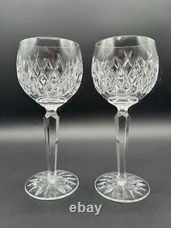Gorgeous Pair of WATERFORD CRYSTAL Boyne (Cut Foot) Hock Wine Glasses, MINT