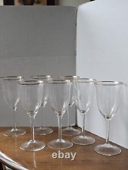 Gorham Laurin Crystal Gold Rim Water Wine Glasses Ribbed Vintage Set Of 7