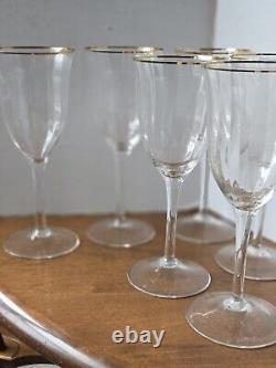 Gorham Laurin Crystal Gold Rim Water Wine Glasses Ribbed Vintage Set Of 7