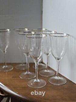 Gorham Laurin Crystal Gold Rim Water Wine Glasses Ribbed Vintage Set Of 7