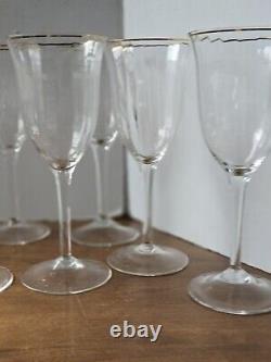 Gorham Laurin Crystal Gold Rim Water Wine Glasses Ribbed Vintage Set Of 7